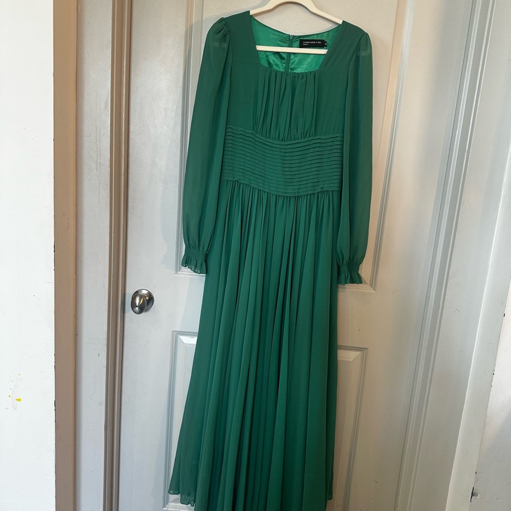 Jones New York Chiffon Pleated Waist Maxi Sheer Green Evening/Formal Dress, XL